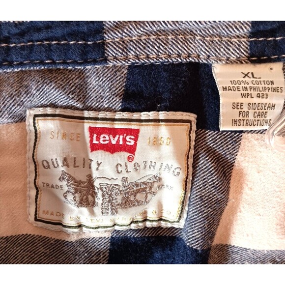 Levis Shirt Men XL Blue Beige Plaid Flannel Long Sleeve Western Rodeo Cowboy - Picture 9 of 9